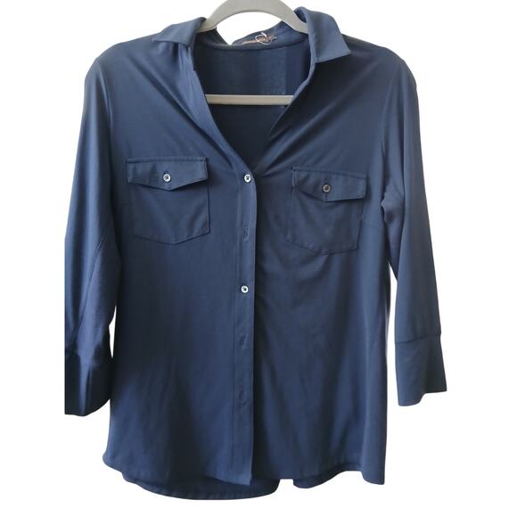 J.MCLAUGHLIN Navy Blue Catalina Cloth button down shirt Large - Picture 1 of 5